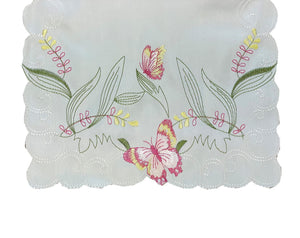 Pack of 2 Embroidered Butterfly Tray Cloths with Scalloped Edge (2 Colours)