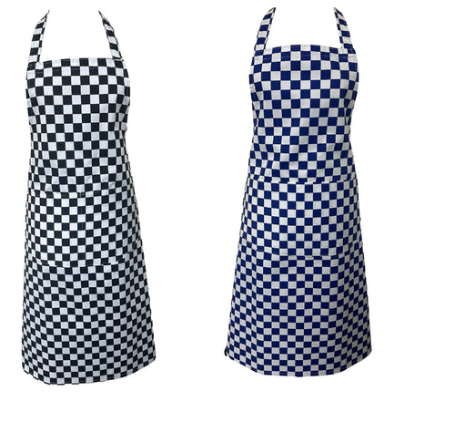 Checked Butchers Full Bib Apron with Curved Pocket (2 Colours)