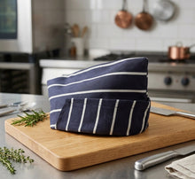 Load image into Gallery viewer, Navy Blue &amp; White Striped Cotton Chef Hats (Packs of 1, 5, 10)