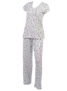 Ladies Combed Cotton Cherries & Flowers Pyjamas (S - XL)