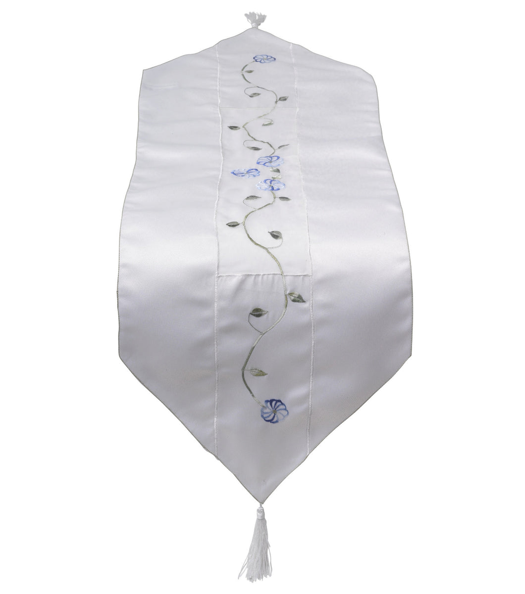 Clematis Embroidered Flower Table Runner with Organza Panel 12 x 36