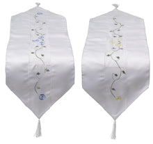 Load image into Gallery viewer, Clematis Embroidered Flower Table Runner with Organza Panel 12 x 36&quot; (2 Colours)