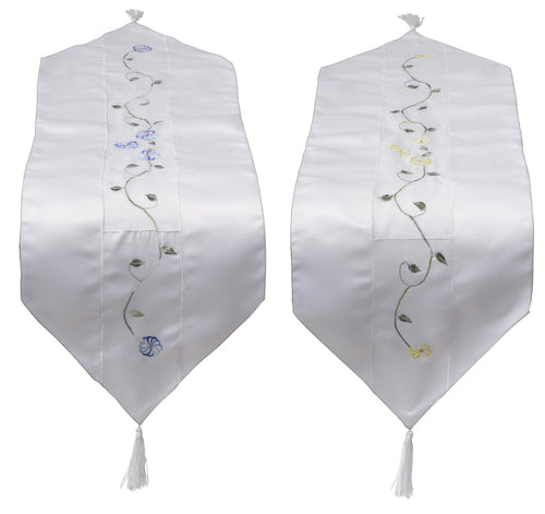 Clematis Embroidered Flower Table Runner with Organza Panel 12 x 36