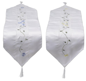 Clematis Embroidered Flower Table Runner with Organza Panel 12 x 36" (2 Colours)