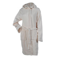 Ladies Hooded Cream Fleece Dressing Gown Soft Fluffy Bath Robe with Pockets