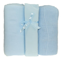 Load image into Gallery viewer, 3 Piece Cot Bed Starter Set - Blankets &amp; Fitted Sheet (Various Colours)