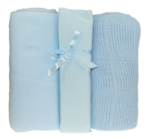 3 Piece Cot Bed Starter Set - Blankets & Fitted Sheet (Various Colours)