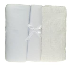 3 Piece Cot Bed Starter Set - Blankets & Fitted Sheet (Various Colours)