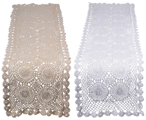 Traditional Floral Cotton Crochet Table Runner 12