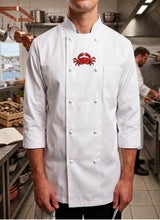 Load image into Gallery viewer, Long Sleeve Embroidered Crab Chefs Jacket XS White (34”)