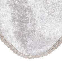 Load image into Gallery viewer, Silver Crushed Velvet Chair Back Cover Crochet Trim Washable Protector 24inch