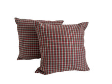 Load image into Gallery viewer, Coral &amp; Grey Check Cushion Cover Pair 17” x 17”