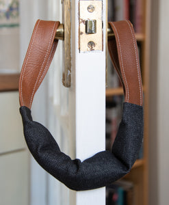 Denim Door Jammer with Leatherette Handles (Black or Indigo)