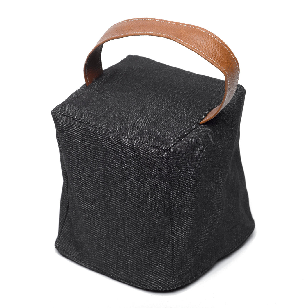 Denim Doorstop Cover with Faux Leather Handle (Cube or Cylinder)