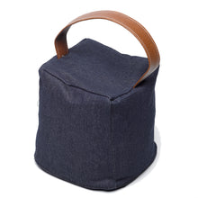 Load image into Gallery viewer, Denim Doorstop Cover with Faux Leather Handle (Cube or Cylinder)