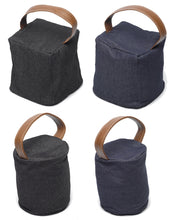 Load image into Gallery viewer, Denim Doorstop Cover with Faux Leather Handle (Cube or Cylinder)