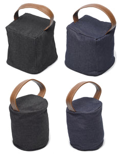 Denim Doorstop Cover with Faux Leather Handle (Cube or Cylinder)