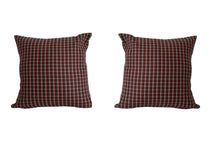 Load image into Gallery viewer, Coral &amp; Grey Check Cushion Cover Pair 17” x 17”