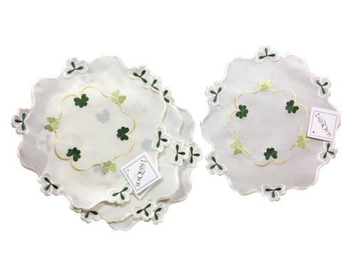 Pack of 4 Embroidered Shamrock Doilies (4 Sizes)
