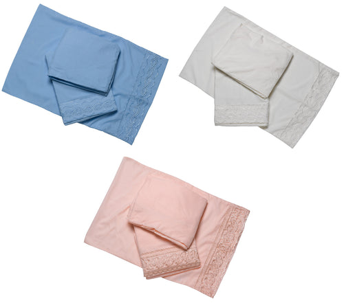 Embroidered Sheet Set - Fitted, Flat & Pillow Case (3 Colours)