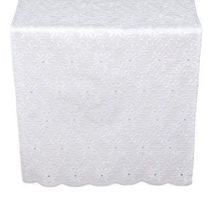 Broderie Anglaise White Cotton Table Runner 14" x 53" (3 Designs)