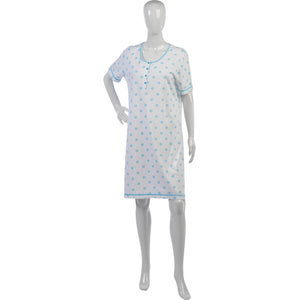Ladies Flower Nightdress with Polka Dot Trim S - L (Aqua or Red)