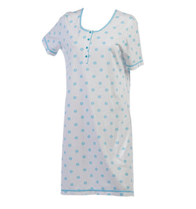 Ladies Flower Nightdress with Polka Dot Trim S - L (Aqua or Red)