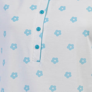 Ladies Flower Nightdress with Polka Dot Trim S - L (Aqua or Red)