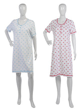 Load image into Gallery viewer, Ladies Flower Nightdress with Polka Dot Trim S - L (Aqua or Red)