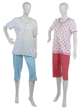 Load image into Gallery viewer, Ladies 100% Cotton Flower &amp; Polka Dot Pyjamas S - XL (Aqua or Red)
