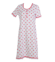 Load image into Gallery viewer, Ladies Flower Nightdress with Polka Dot Trim S - L (Aqua or Red)