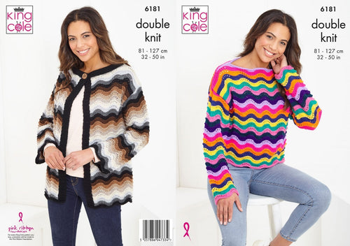 King Cole Double Knit Knitting Pattern Ladies Textured Cardigan & Sweater 6181