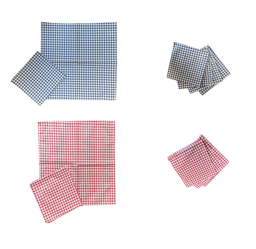 Pack of 10 Gingham Check 100% Cotton Napkins 14” x 14” (Red or Blue)