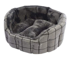Gor Pets Camden Deluxe Check Bed - Faux Fur Cushion & 8cm Walls (3 Colours)