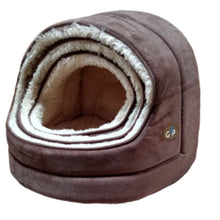 Load image into Gallery viewer, Gor Pets Suede &amp; Faux Fur Nordic Hooded Cat Bed (Brown or Grey)