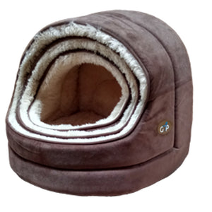 Gor Pets Suede & Faux Fur Nordic Hooded Cat Bed (Brown or Grey)
