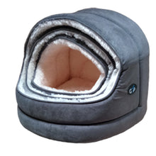 Load image into Gallery viewer, Gor Pets Suede &amp; Faux Fur Nordic Hooded Cat Bed (Brown or Grey)