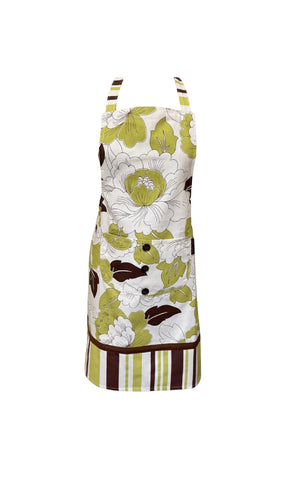 Green Brown & White Pinny Cotton Apron with Pocket 25” x 31”