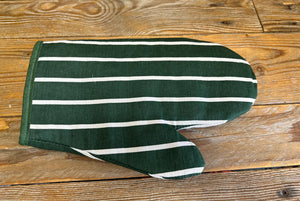 Green & White Stripe Butchers Quilted Cotton Oven Glove