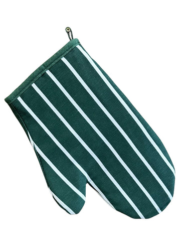 Green & White Stripe Butchers Quilted Cotton Oven Glove