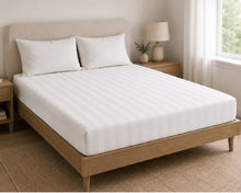 Load image into Gallery viewer, Cotton Rich White Striped Fitted Bottom Sheet 200 Thread Count (Various Sizes)