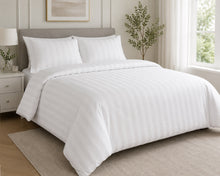 Load image into Gallery viewer, Cotton Rich White Striped Duvet Cover Set 200 Thread Count (Various Sizes)