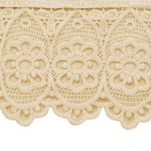 Jacquard Macrame Square Arm Caps or Chair Back with Floral Lace Trim (Cream)