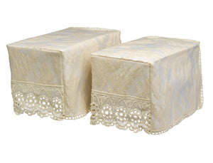 Jacquard Macrame Square Arm Caps or Chair Back with Floral Lace Trim (Cream)