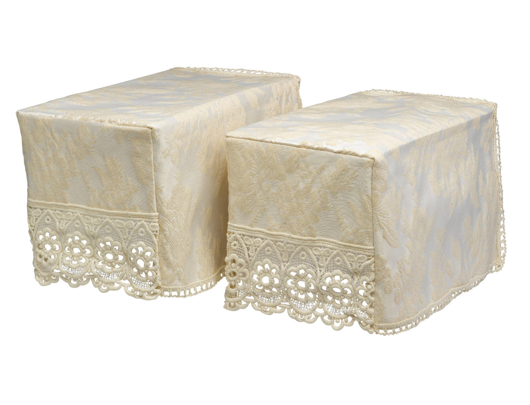Jacquard Macrame Square Arm Caps or Chair Back with Floral Lace Trim (Cream)