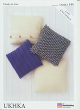 Load image into Gallery viewer, Chunky &amp; Aran Yarn Knitting Pattern - Easy Knit Design Cushion Covers UKHKA 144