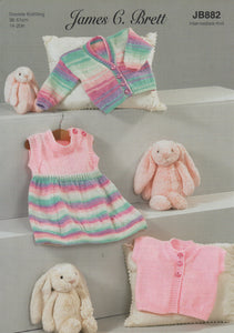 James Brett Double Knitting Pattern - Baby Dress,Cardigan & Waistcoat (JB882)