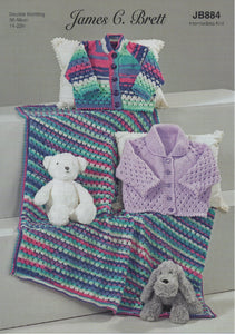 James Brett DK Knitting Pattern – Baby Cardigans & Blanket (JB884)