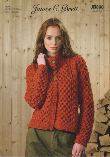 James Brett Aran Knitting Pattern Ladies Expert Knit Detailed Cardigan (JB890)