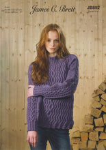 Load image into Gallery viewer, James Brett Aran Knitting Pattern Ladies Expert Knit Cable Detail Sweater (JB892)